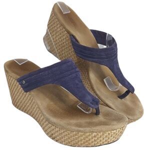 Ugg 3092 Purple Suede Wedge Sandals Split Toe Woven Straw Heels 8 AA